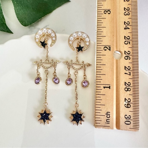 2/$30🌵 Crescent Moon Faux Pearl & Stone Earrings Star Tassel Boho Jewelry NEW - Picture 7 of 8